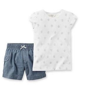 Carter's White Glitter Tee and Denim Shorts Outfit